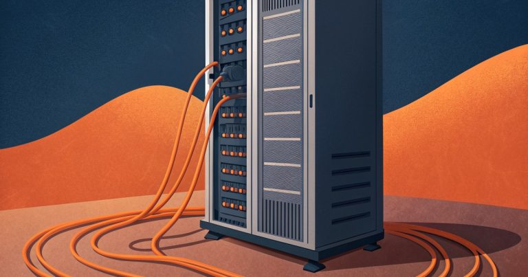 Rack de serveurs et cables orange