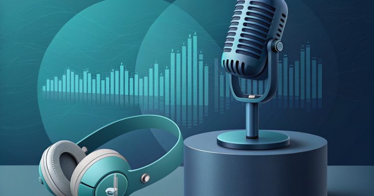 Micro de studio, casque et onde audio illustrant la synthese vocale ElevenLabs
