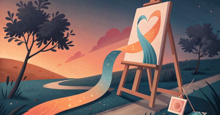 Chevalet de peintre portant une toile dont la peinture s'échappe en ruban, illustration d'OpenArt
