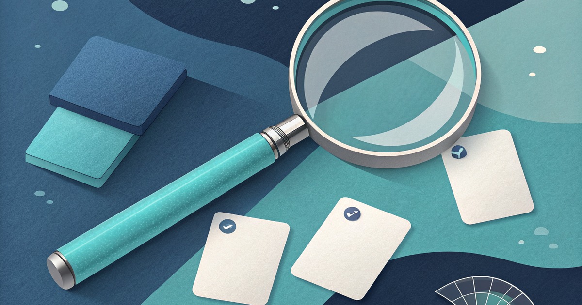 Une loupe et des fiches de résultats de recherche
