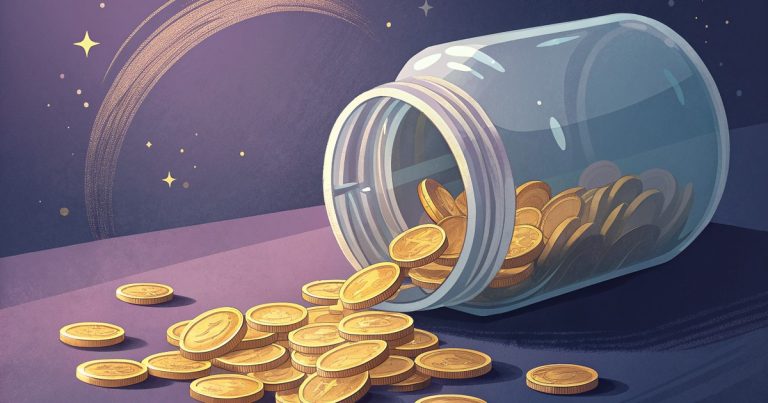 Bocal en verre renversé dont les pièces d'or se vident, illustration des formules ChatGPT Pro